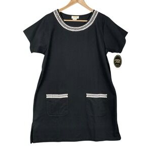 VTG Tia Designs Irredescent Pearl Trim Tunic Dress Size L Twee Resortwear Mod